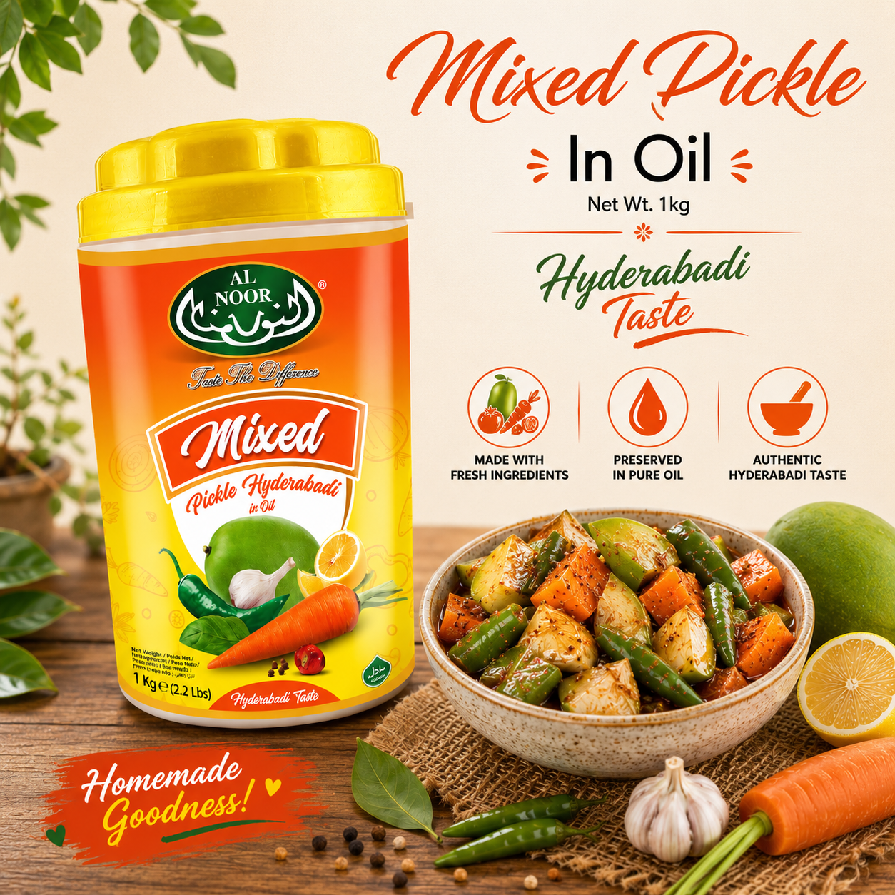 Al Noor Mixed Pickle (Hyderabadi) 1kg