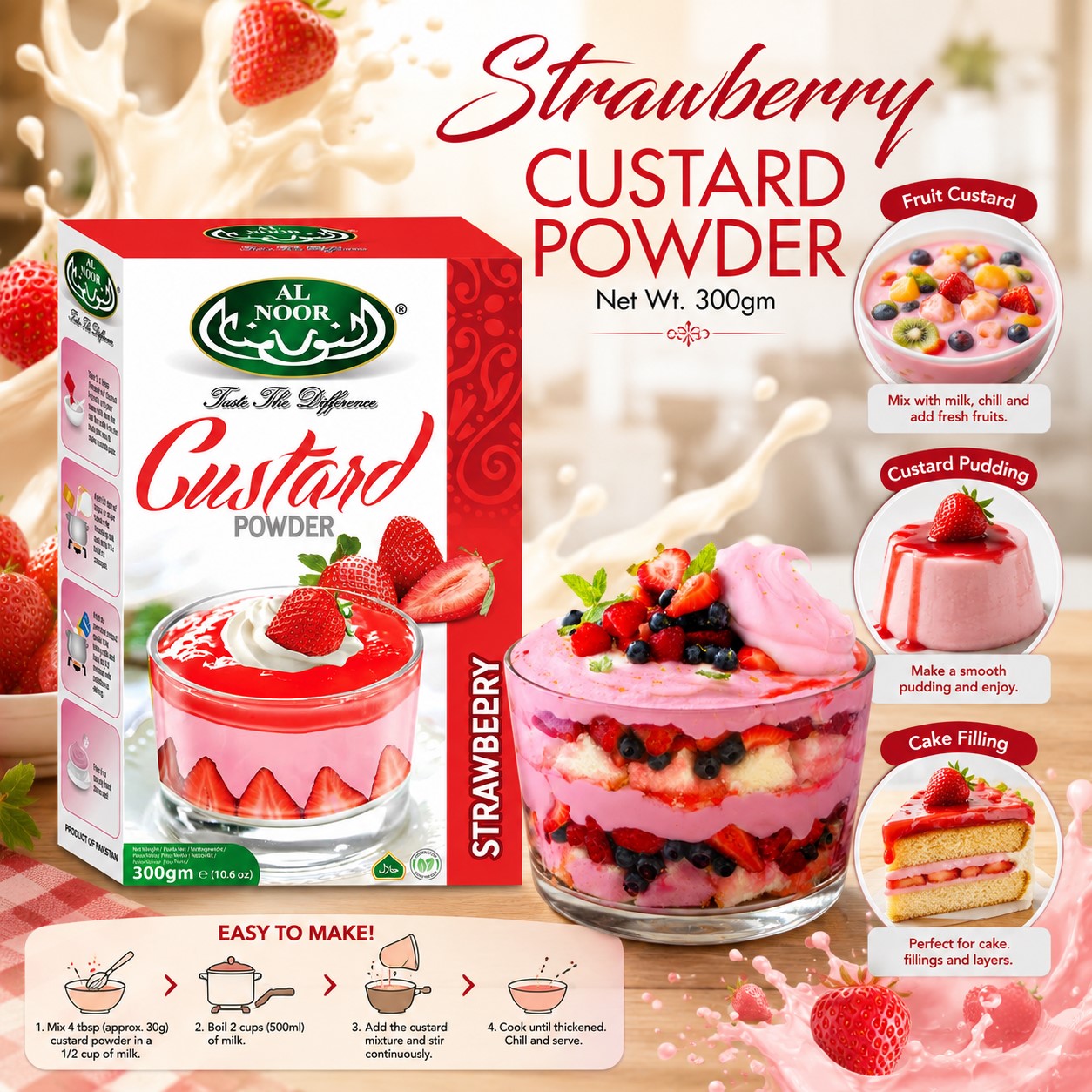 Al Noor Strawberry Custard  300 GM